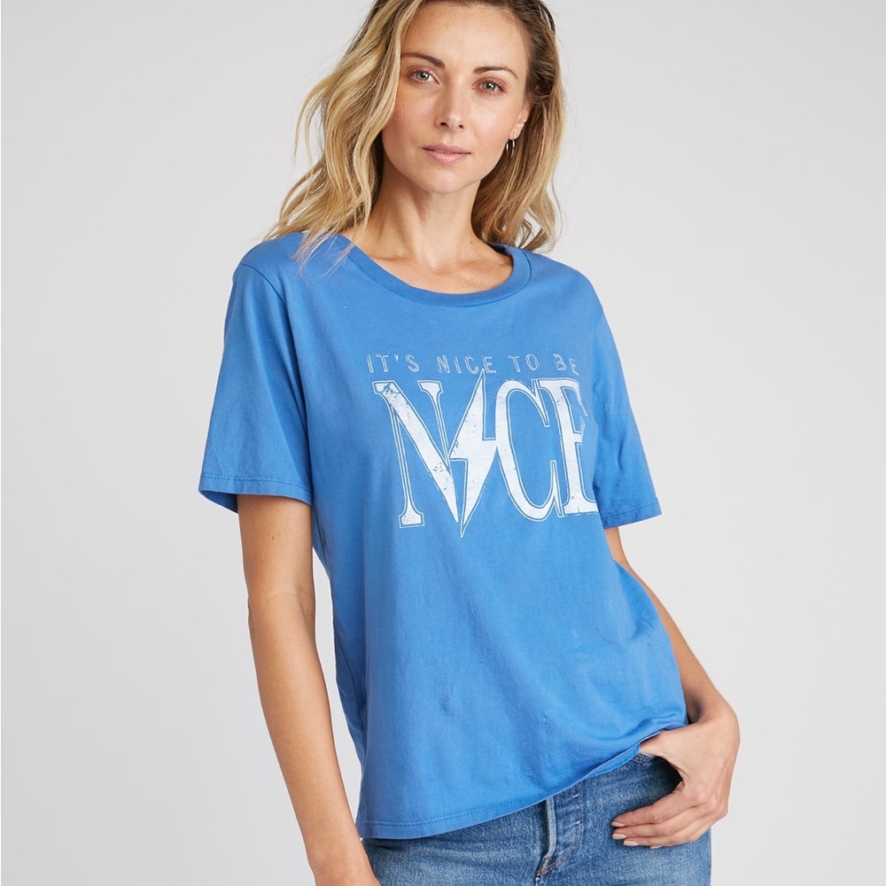 CHRLDR It's Nice to Be Nice T-shirt Lightning Bolt Blue Medium
